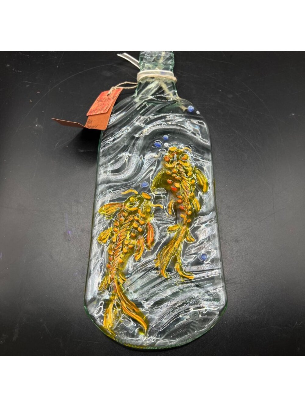 Hand-Painted Koi melted wine bottle Glass Cheese Board Big Orange House Designs